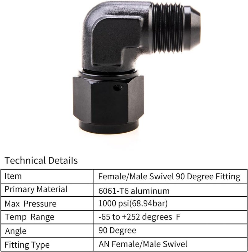 CNRAQR 8AN Female to 8AN Male Flare 90 Degree Swivel Hose Fitting Adapter Aluminium Anodized Black 2Pcs - Image 3
